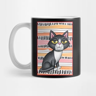 Cute black and white kitty with piano keys in background Mug